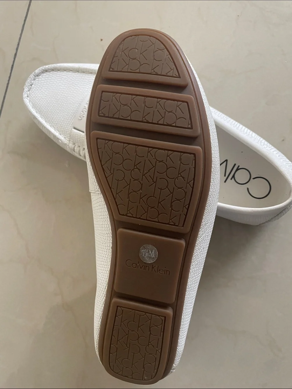 Calvin Klein White Textured Slip-On Loafers
